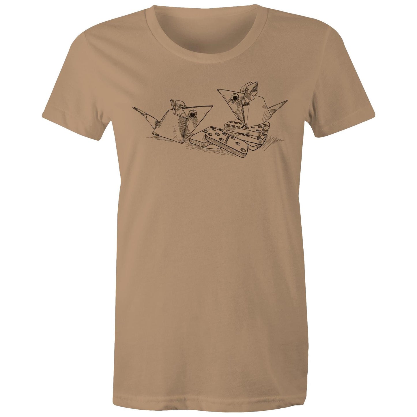 women’s tee origami mice with dominoes