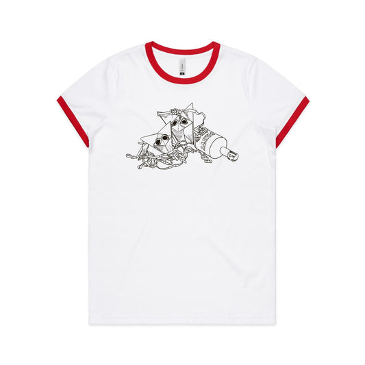women's ringer tee origami fox party