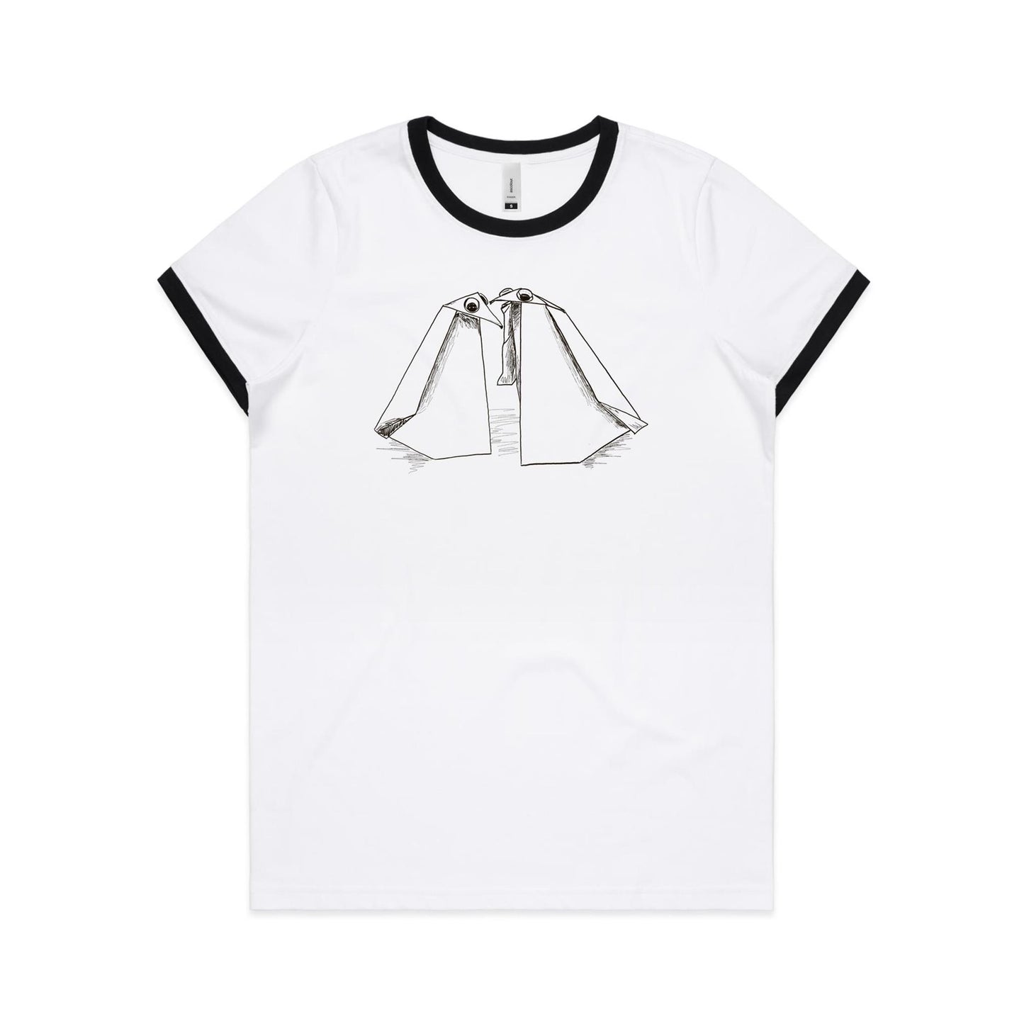 women's ringer tee origami penguin pals