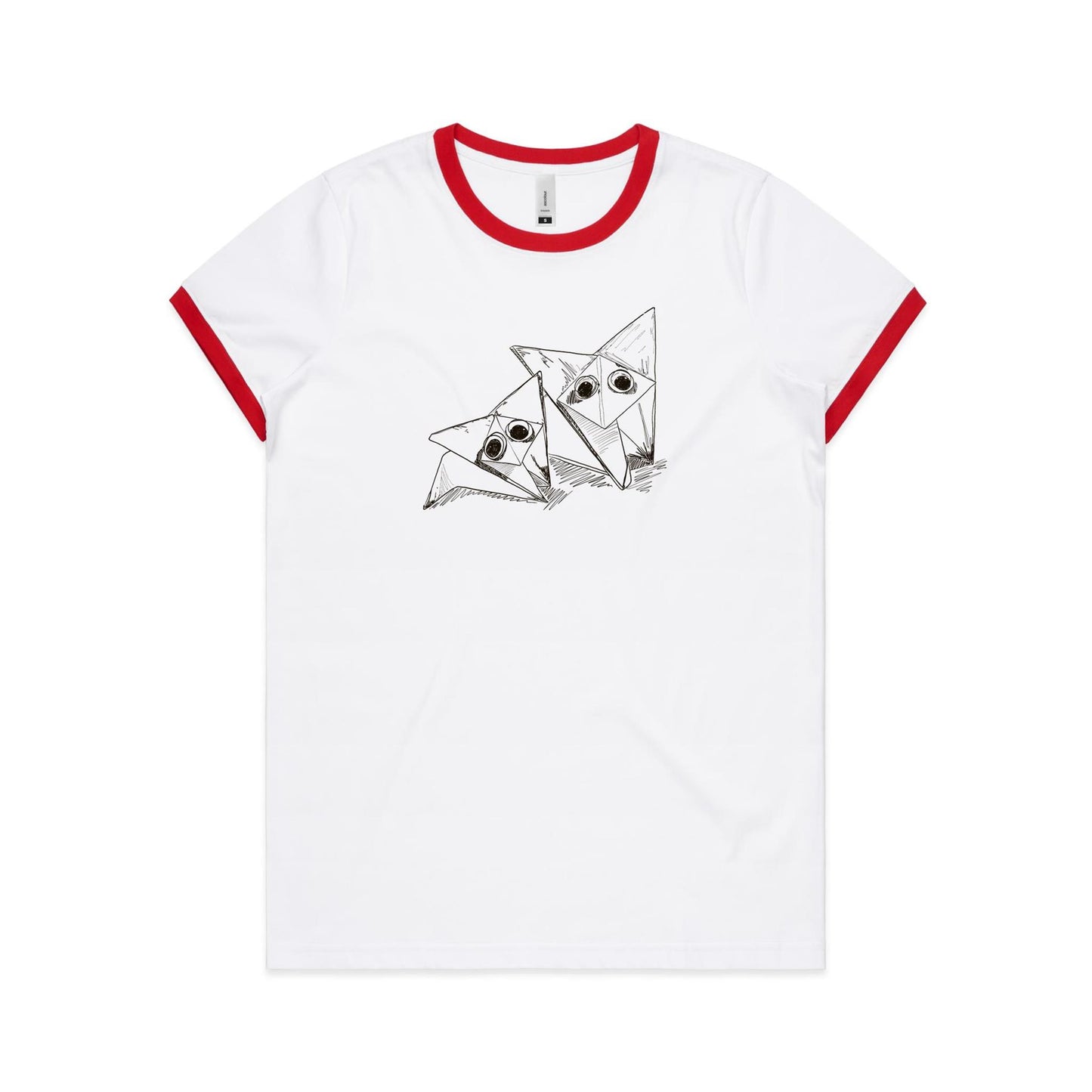 women's ringer tee origami fox friends