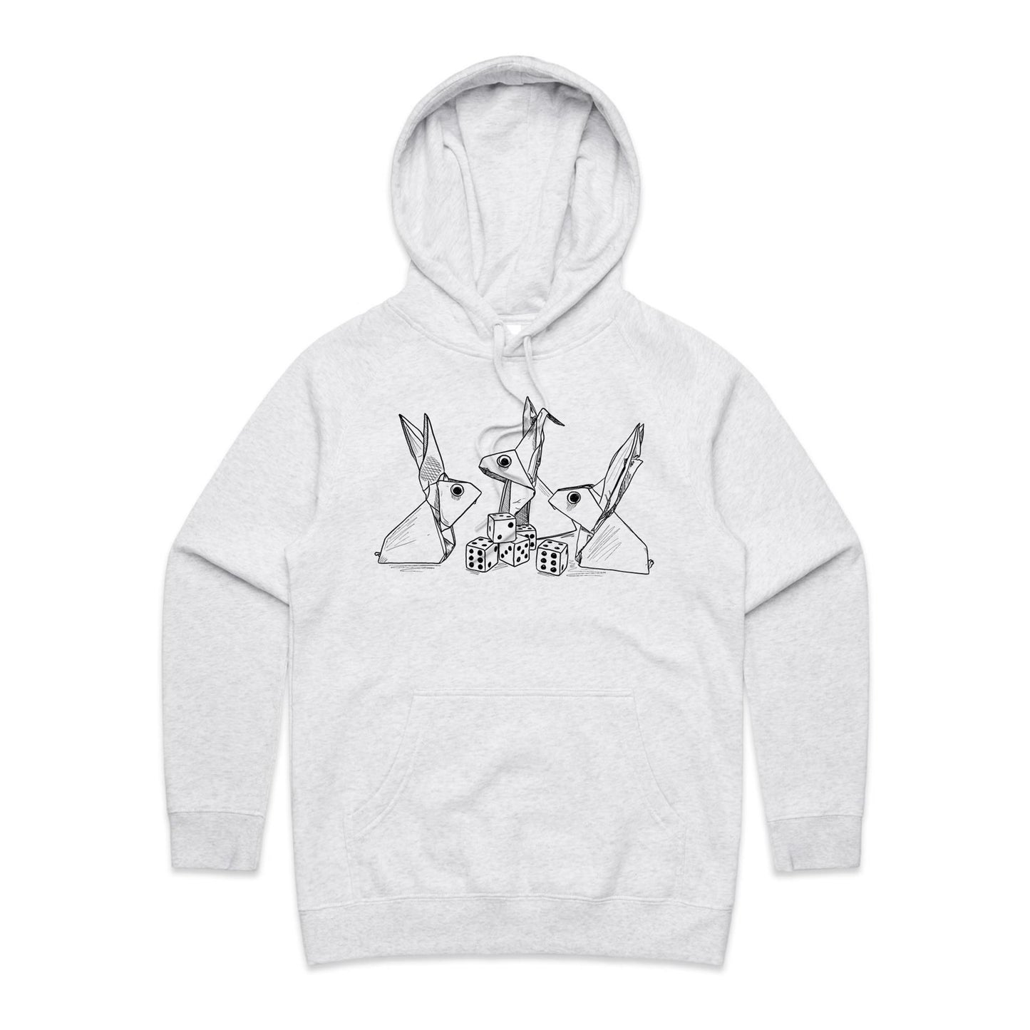 women’s hoodie origami rabbits with dice