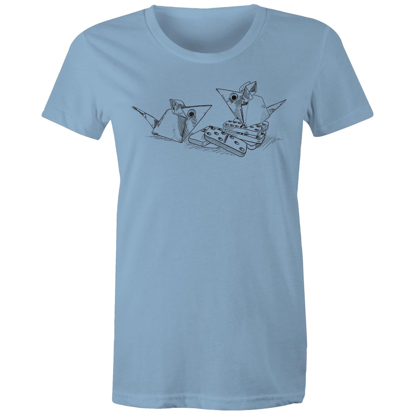 women’s tee origami mice with dominoes