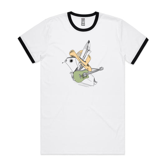 men’s ringer tee green guitar origami cowboy
