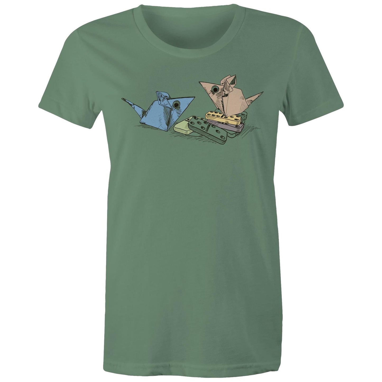 women’s tee origami mice with dominoes remix