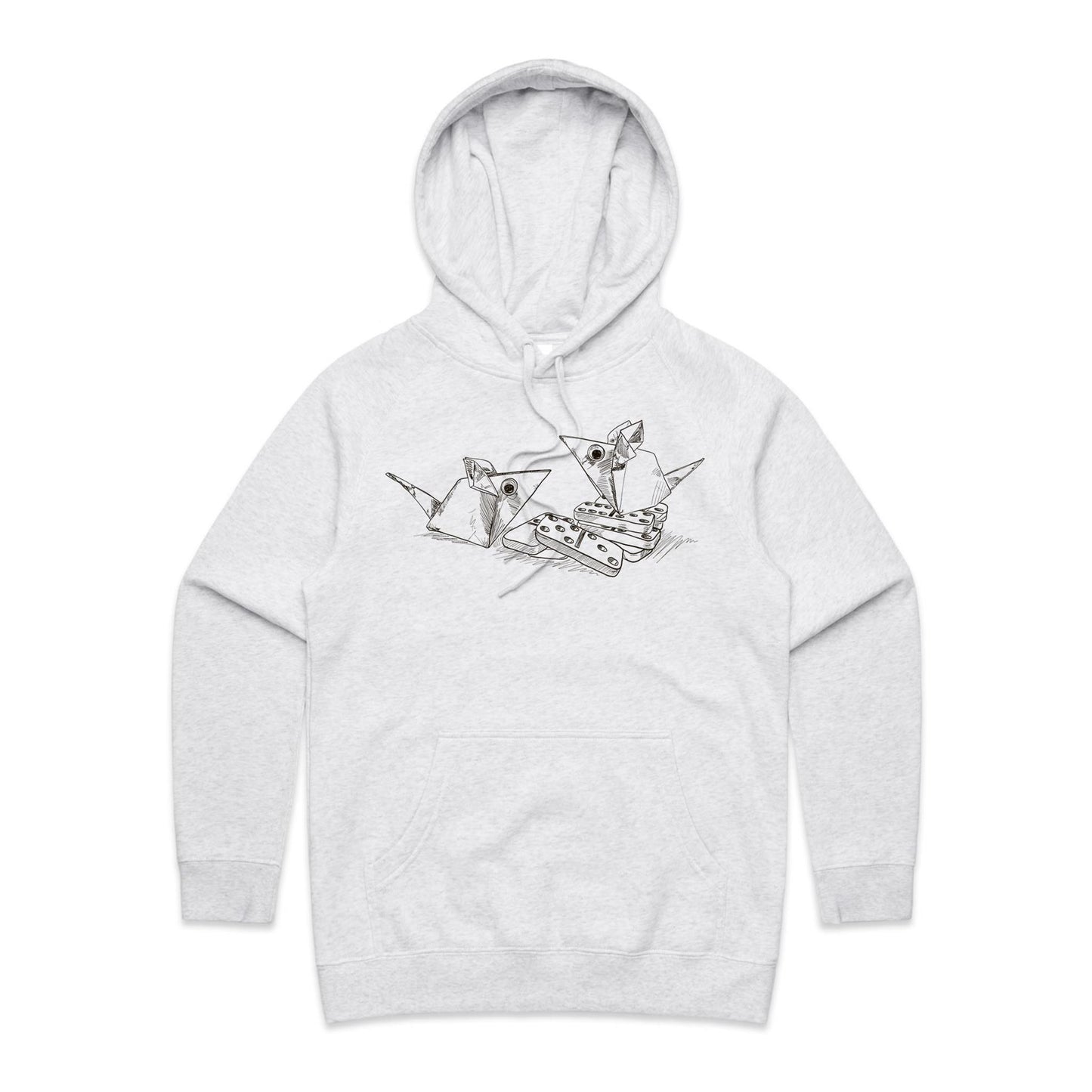 women’s hoodie origami mice with dominoes