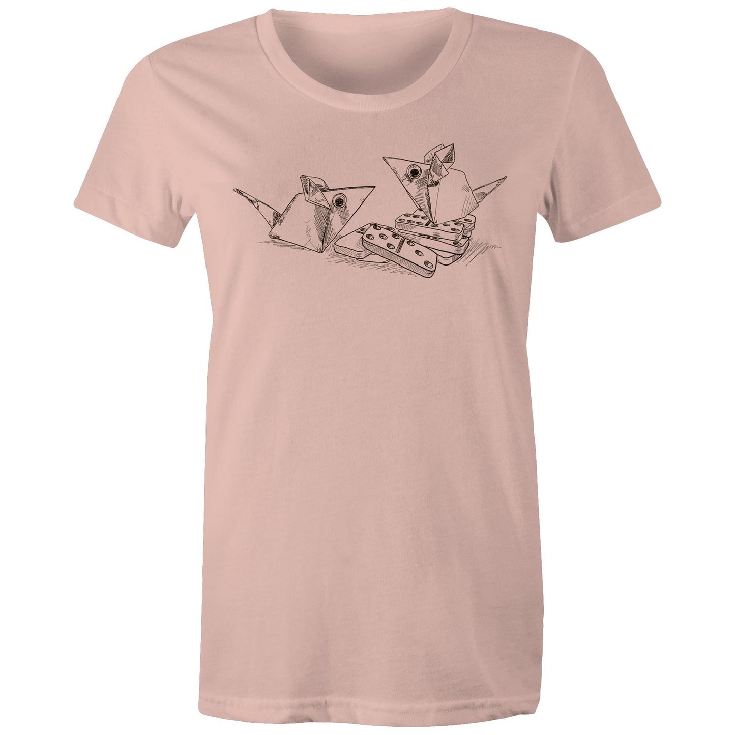 women’s tee origami mice with dominoes