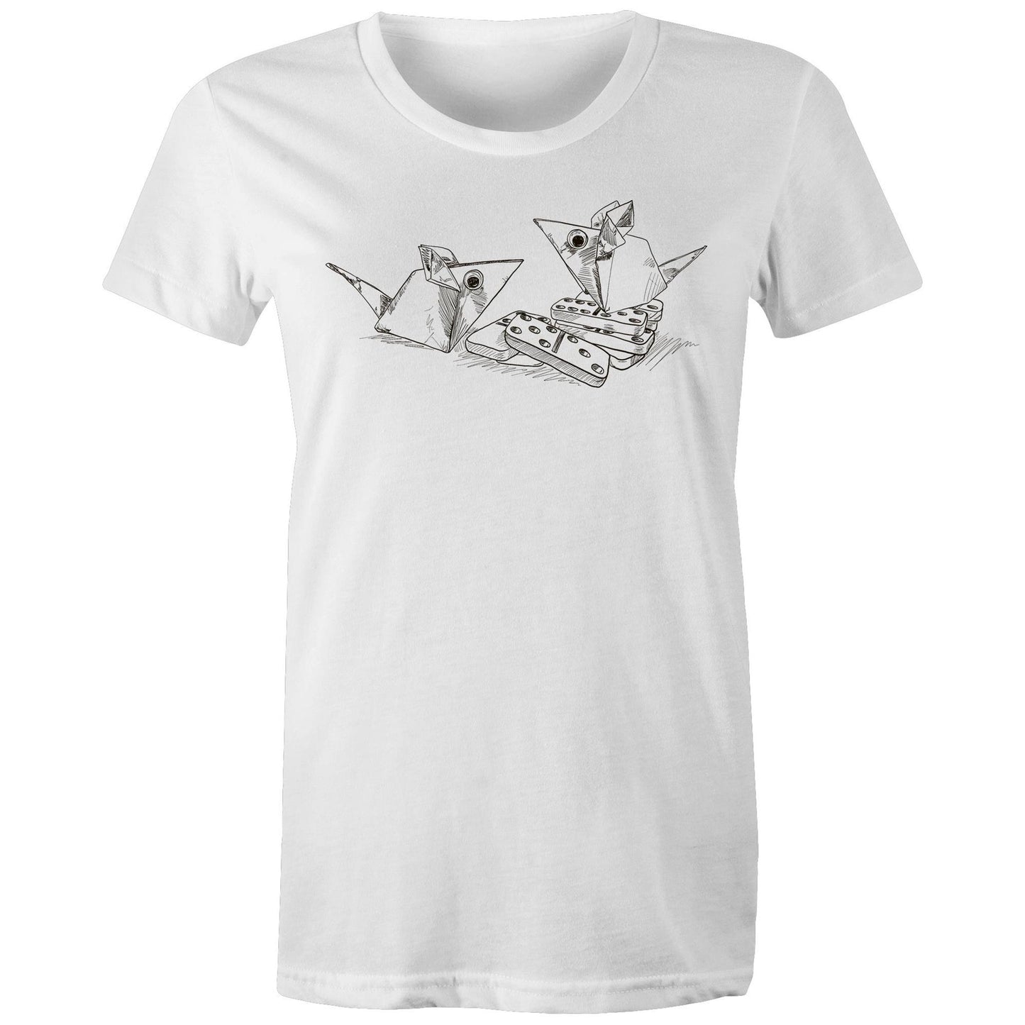 women’s tee origami mice with dominoes