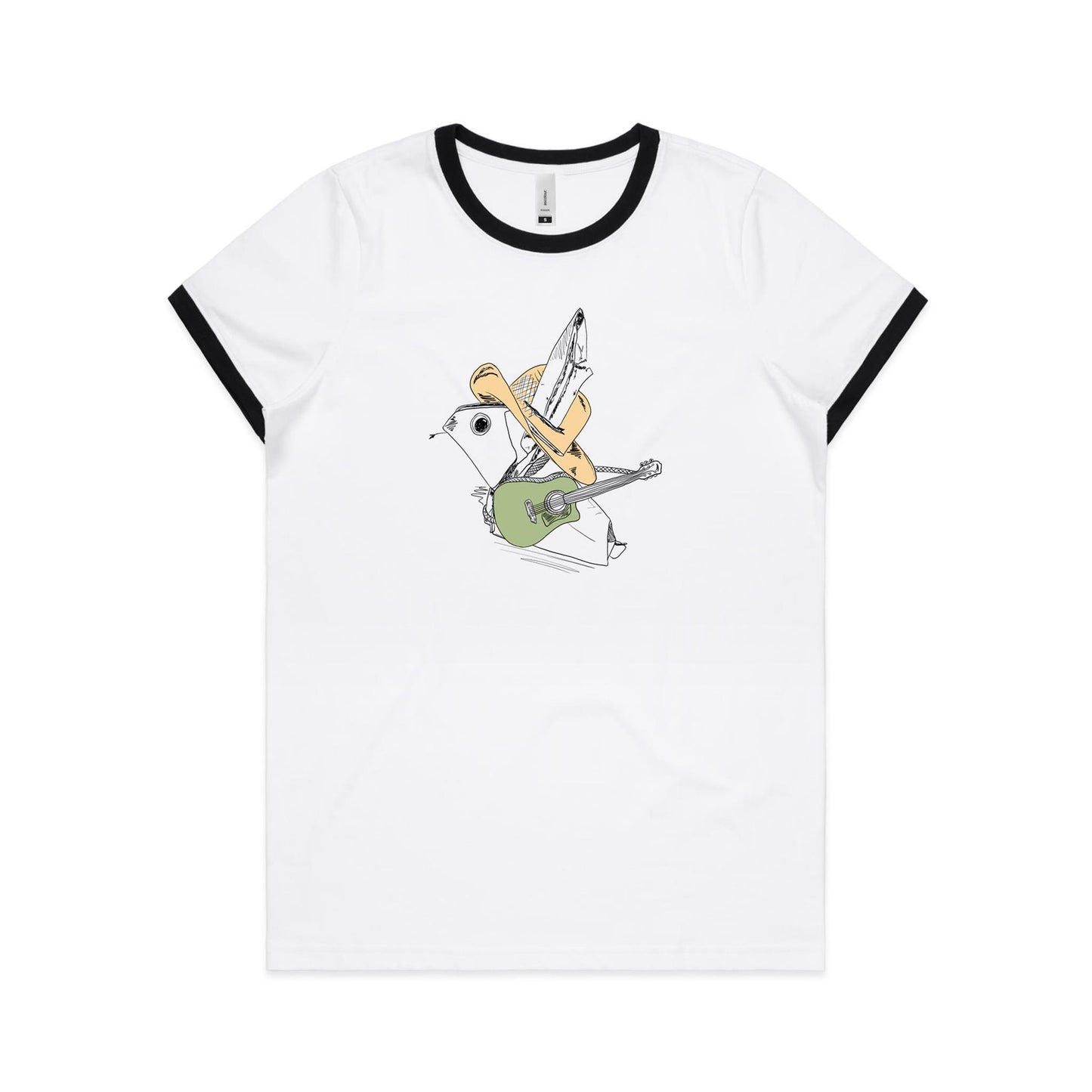 women’s ringer tee green guitar cowboy