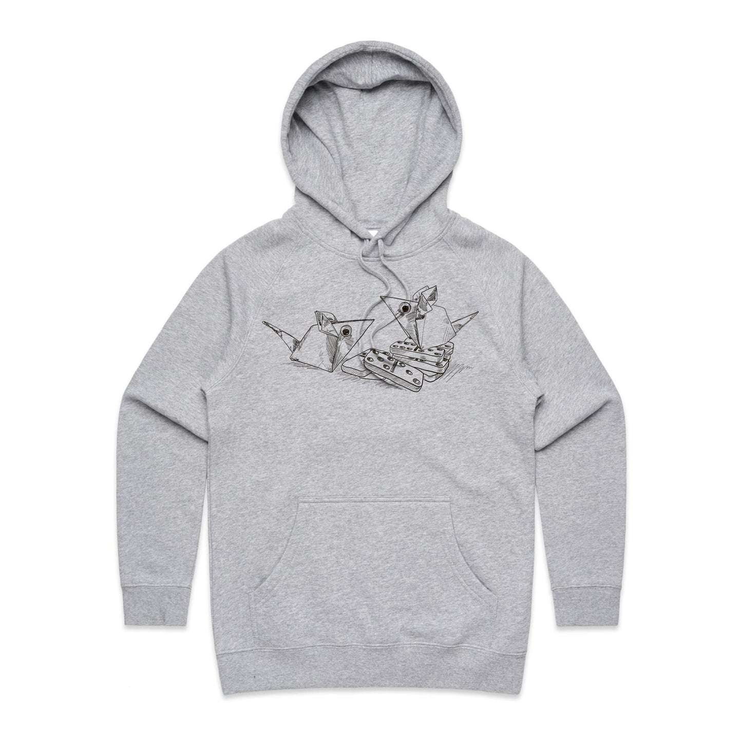 women’s hoodie origami mice with dominoes