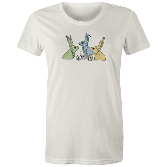 women’s tee origami rabbits with dice remix