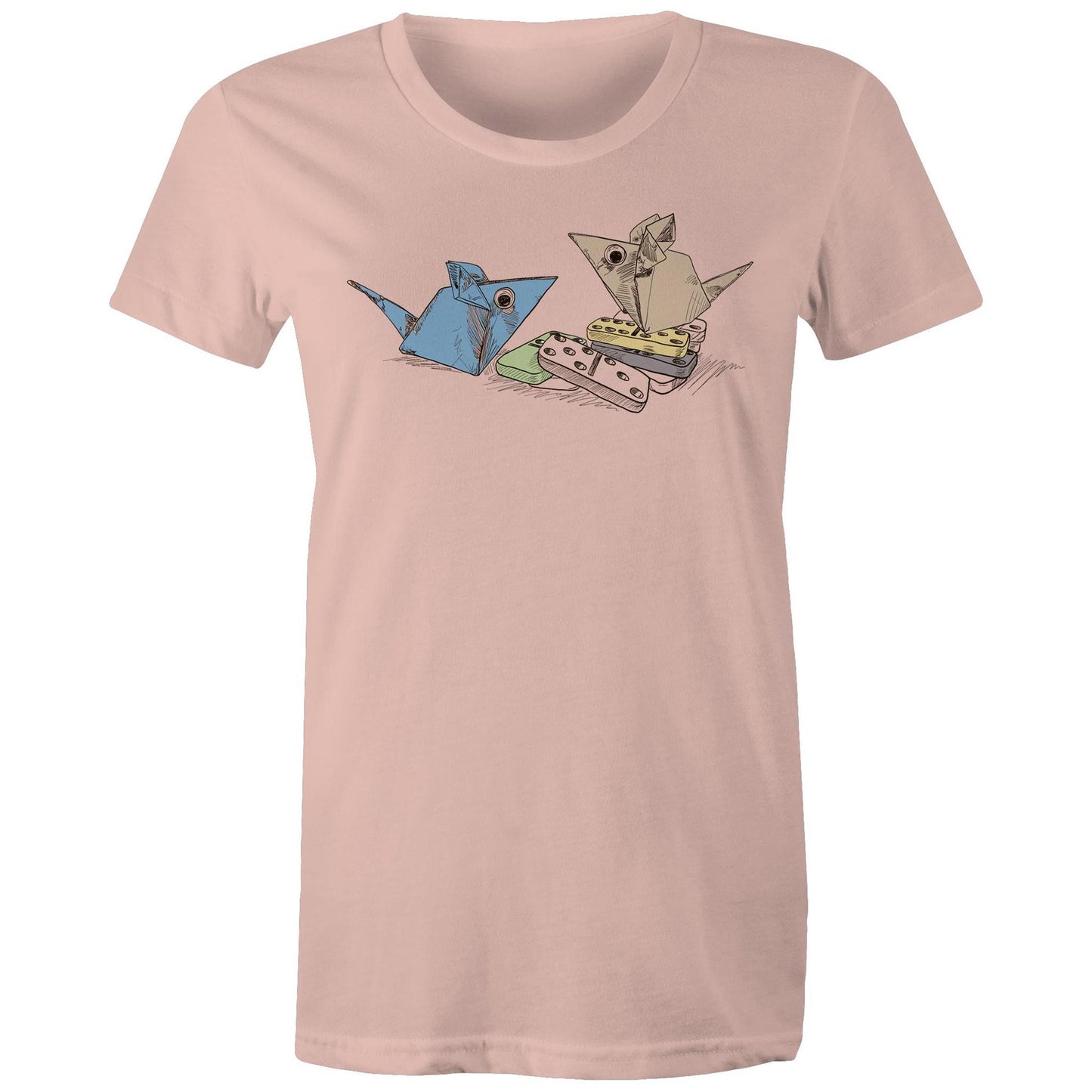 women’s tee origami mice with dominoes remix