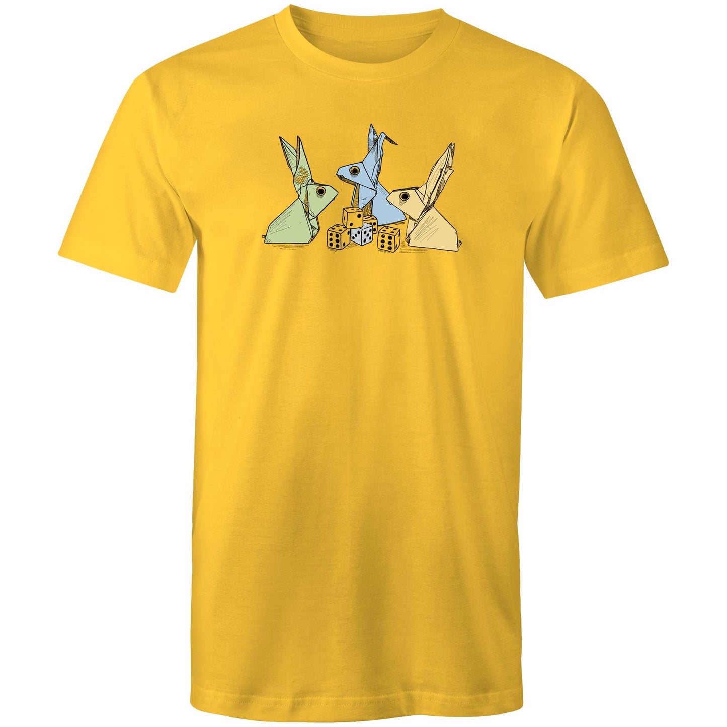 men’s tee origami rabbits with dice remix