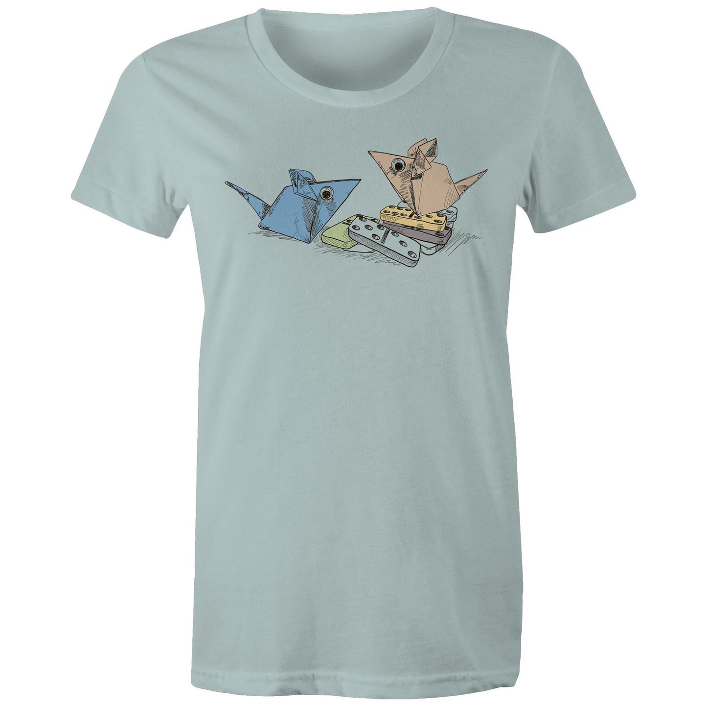 women’s tee origami mice with dominoes remix