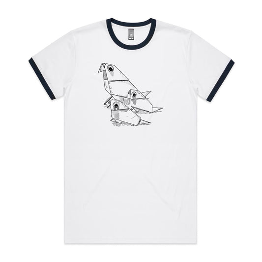 men’s ringer tee origami bird family