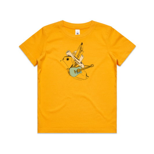 kids tee green guitar origami cowboy
